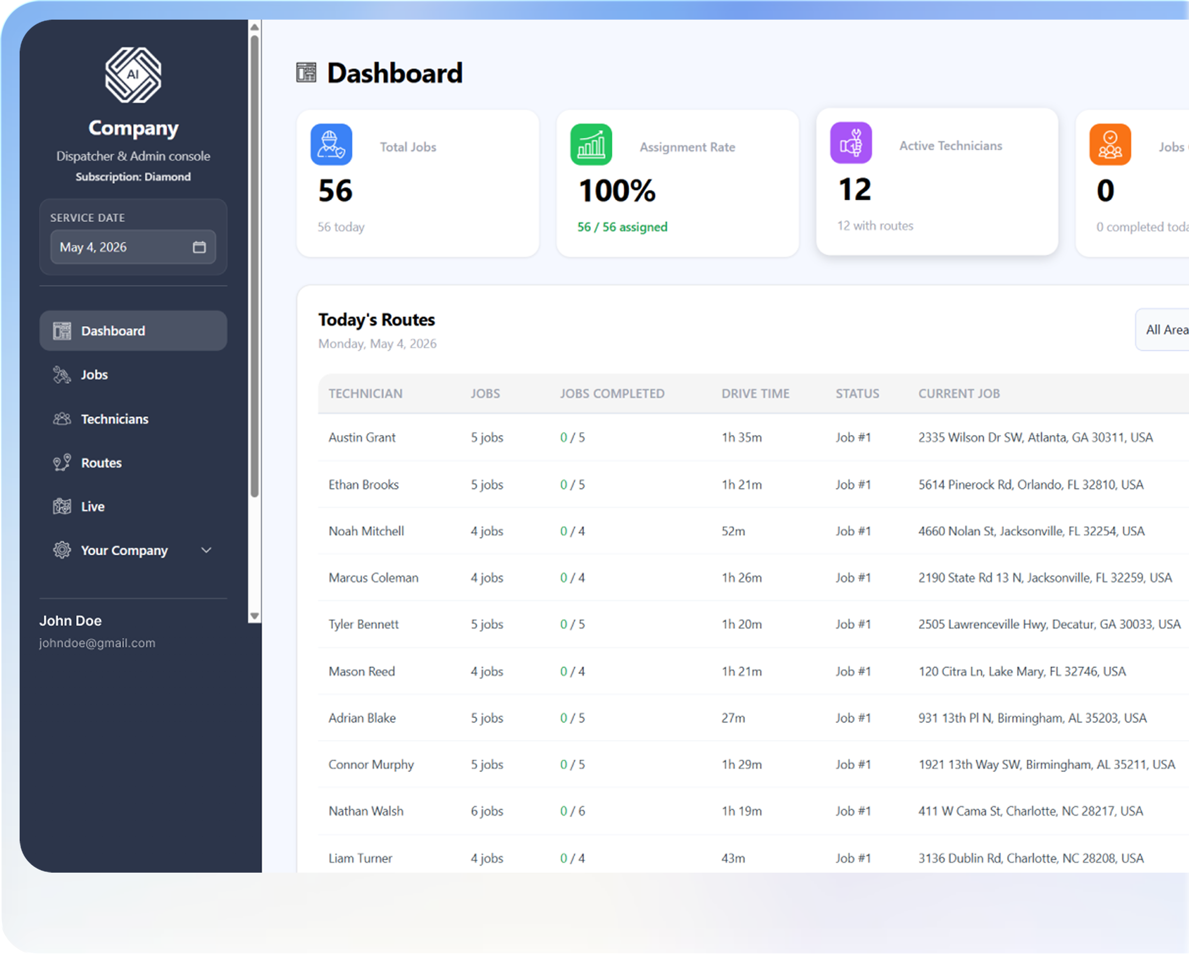 SmartCrew dispatch dashboard